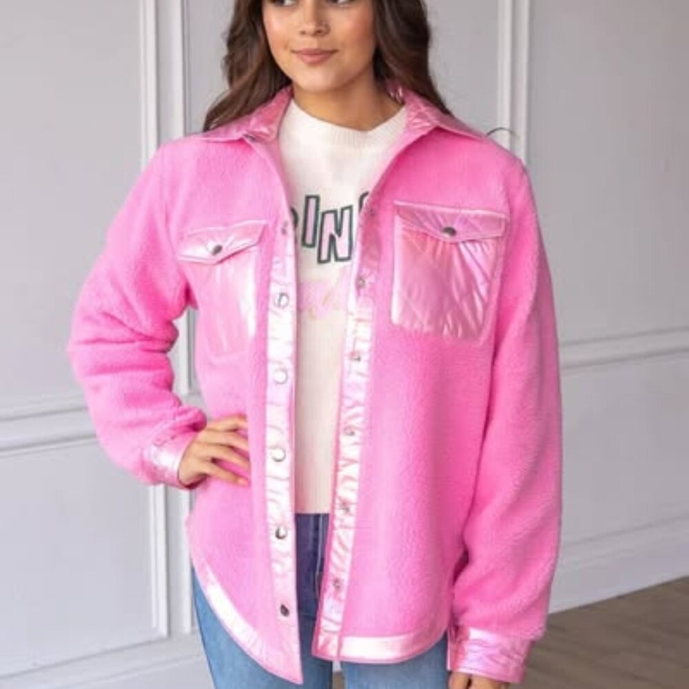 Hey Darling Pink Button Up Sherpa
